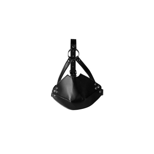 HEAD HARNESS WITH MOUTH COVER AND BREATHABLE BALL GAG - BLACK