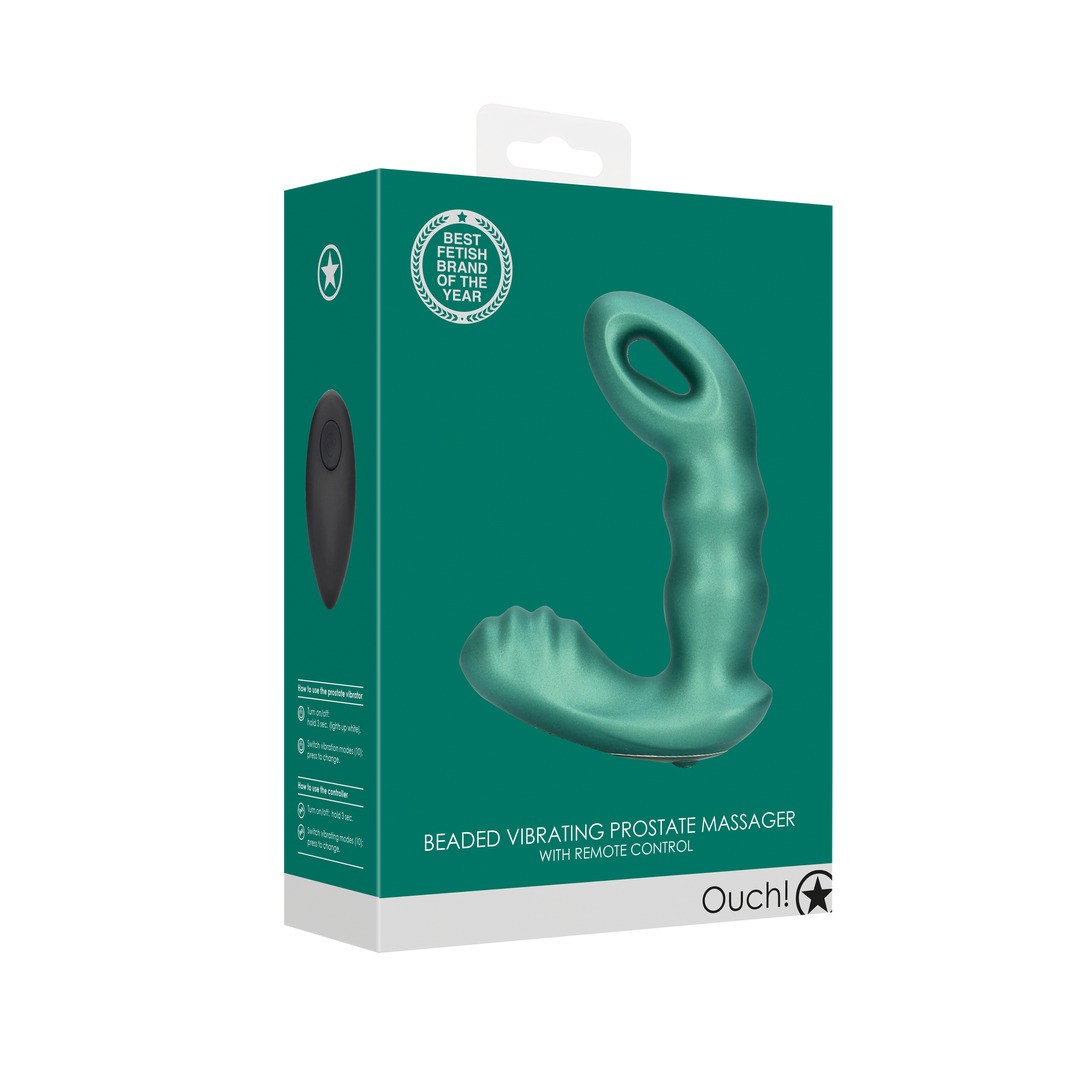 BEADED VIBRATING PROSTATE MASSAGER WITH REMOTE CONTROL - METALLIC GREEN