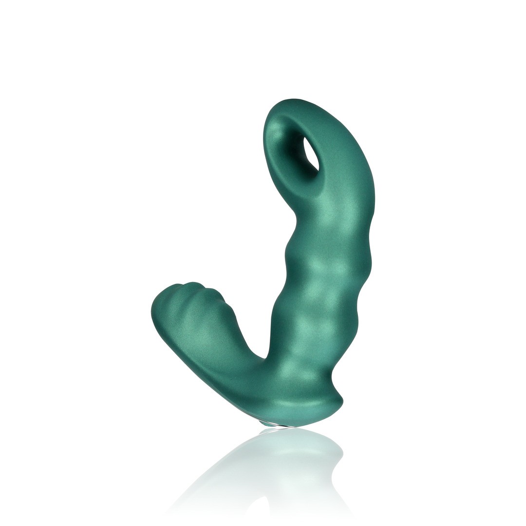 BEADED VIBRATING PROSTATE MASSAGER WITH REMOTE CONTROL - METALLIC GREEN