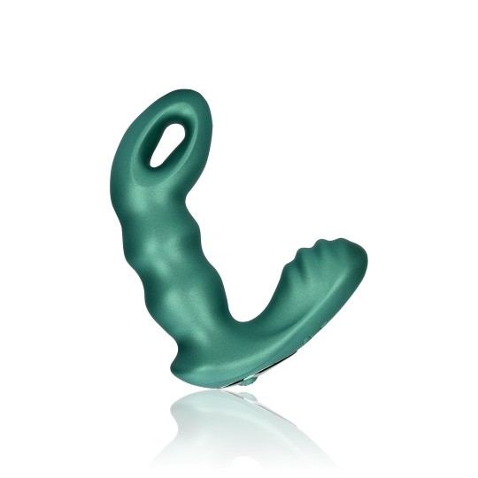 BEADED VIBRATING PROSTATE MASSAGER WITH REMOTE CONTROL - METALLIC GREEN