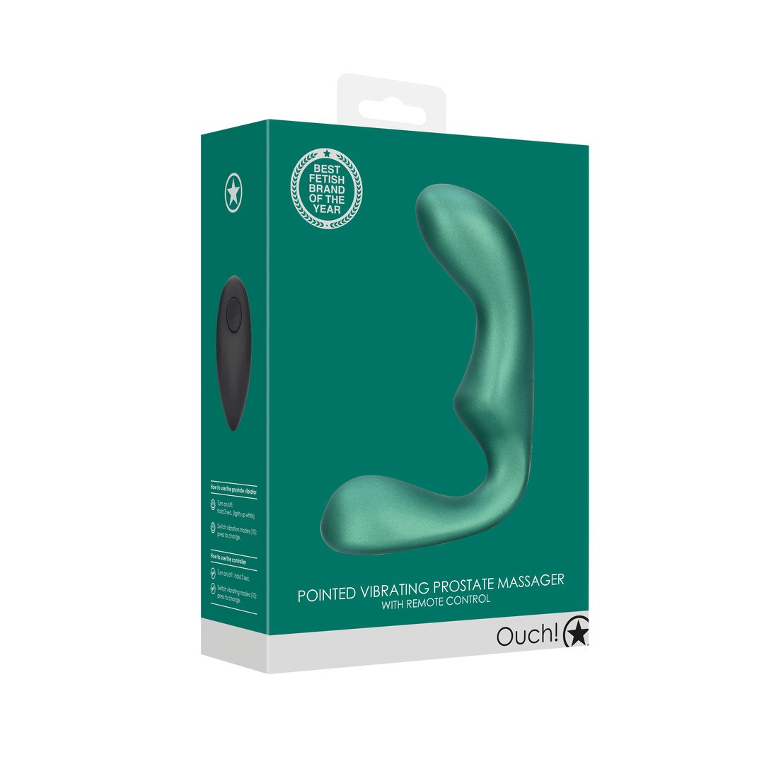 POINTED VIBRATING PROSTATE MASSAGER WITH REMOTE CONTROL - METALLIC GREEN