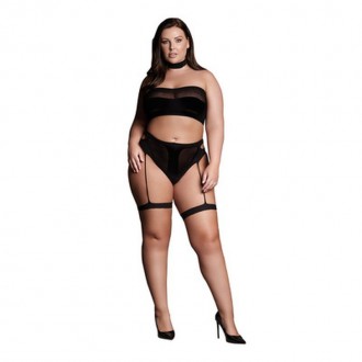 ANANKE XII - THREE PIECE WITH CHOKER, BANDEAU TOP AND PANTIE WITH GARTERS - PLUS SIZE