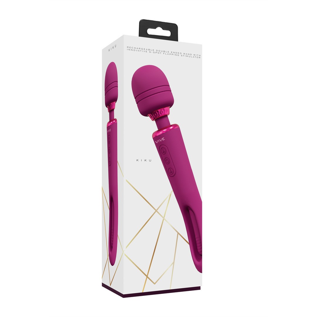 KIKU - DOUBLE ENDED WAND WITH INNOVATIVE G-SPOT FLAPPING STIMULATOR - PINK