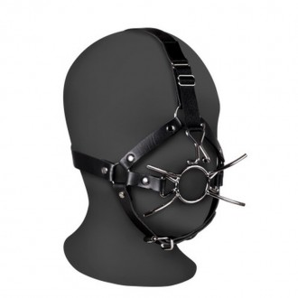 HEAD HARNESS WITH SPIDER GAG AND NOSE HOOKS - BLACK