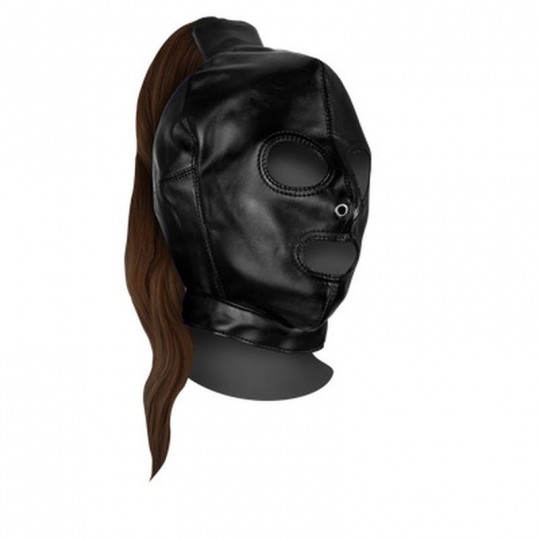 MASK WITH BROWN PONYTAIL - BLACK