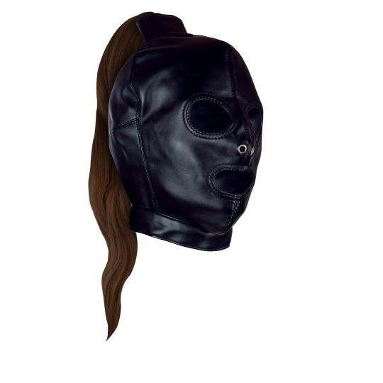 MASK WITH BROWN PONYTAIL - BLACK