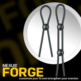 FORGE - SINGLE ADJUSTABLE LASSO SILICONE COCK RING - BLACK