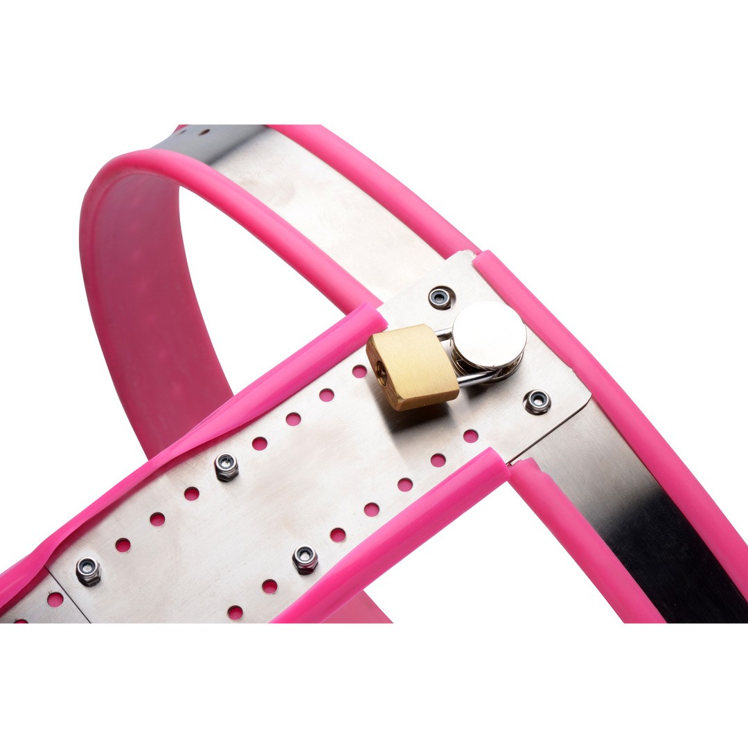 STAINLESS STEEL ADJUSTABLE FEMALE CHASTITY BELT - PINK