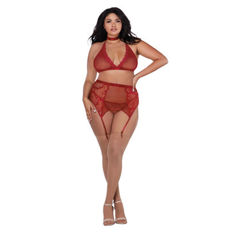 FISHNET AND LACE 4 PIECE SET - PLUS SIZE