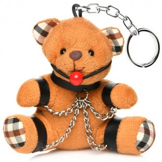 GAGGED TEDDY BEAR KEYCHAIN - BROWN