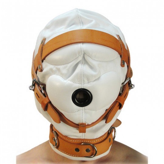 TOTAL SENSORY DEPRIVATION LEATHER HOOD - M/L - WHITE