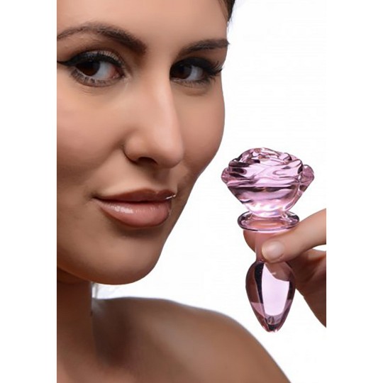 PINK ROSE - GLASS BUTT PLUG - SMALL