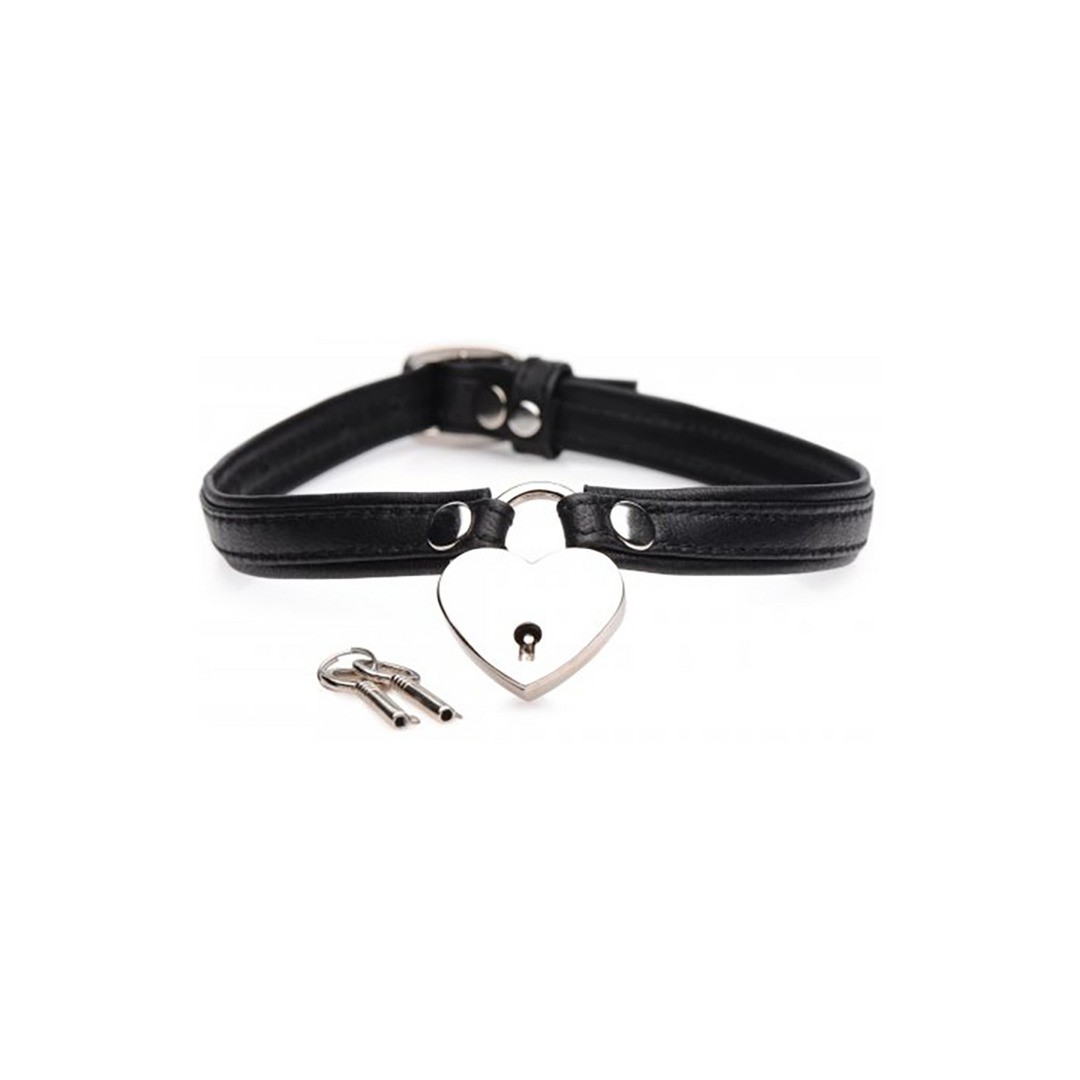 LEATHER HEART LOCK CHOKER WITH KEYS