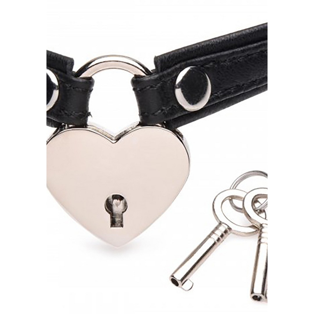 LEATHER HEART LOCK CHOKER WITH KEYS