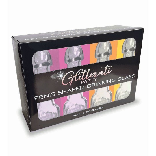 GLITTERATI - PENIS 6OZ DRINKING GLASS - PACK OF 4