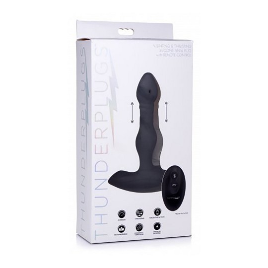 VIBRATING AND THRUSTING SILICONE BUTT PLUG WITH REMOTE CONTROL