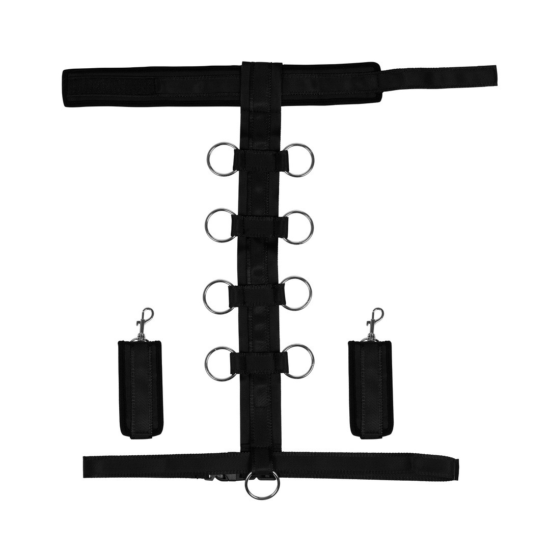 RESTRAINT HARNESS WITH COLLAR AND HAND CUFFS - BLACK