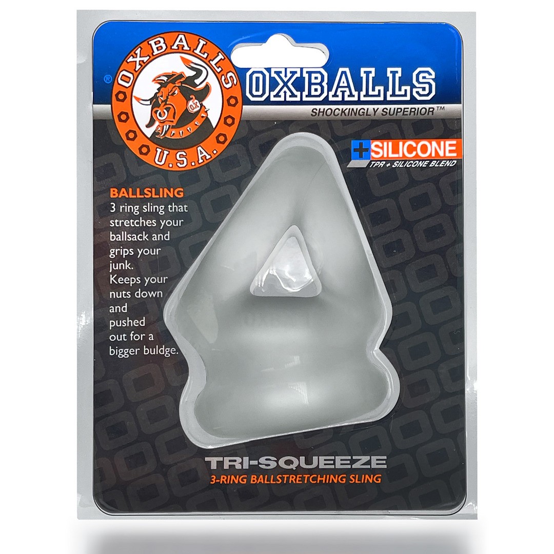 ANILLO TRI-SQUEEZE - 3-RING COCKSLING WITH EXTENDED BALLSTRETCHER BASE - CLEAR ICE OXBALLS