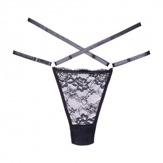 CHERISHED - LACE AND MESH THONG - OS - BLACK