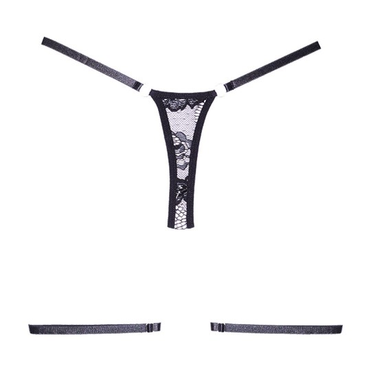 SAY IT WITH GARTERS - LACE THONG - OS - BLACK