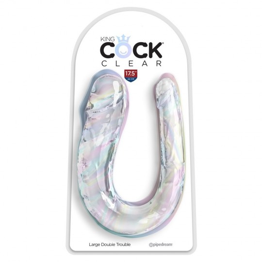 DILDO LARGE DOUBLE TROUBLE KING COCK CLEAR 17,5&quot;