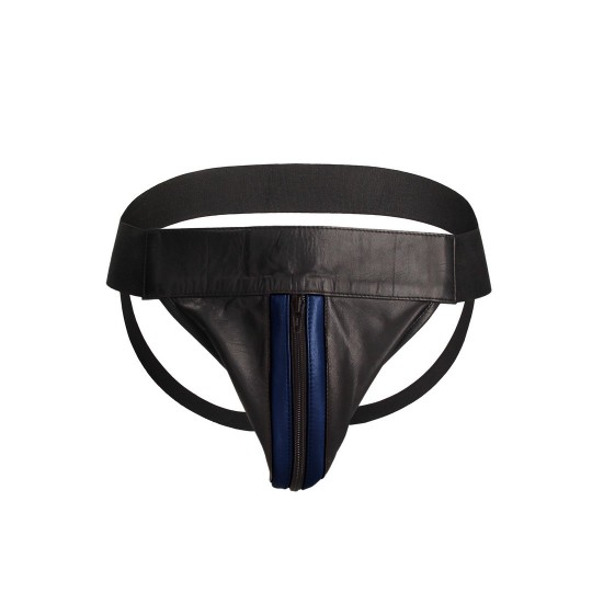 STRIPED FRONT LEATHER JOCK STRAP WITH ZIPPER