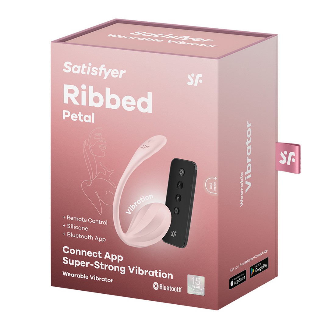 RIBBED PETAL CONNECT APP - WEARABLE COUPLE VIBRATOR - ROSE