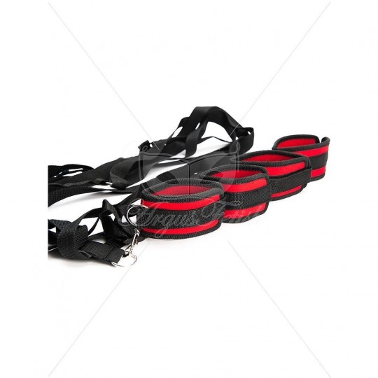 ARGUS FETISH RED BLACK BED RESTRAINT SET