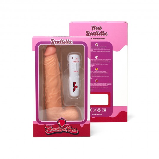 VIBRADOR REALISTICO COM TESTICULOS E COMANDO VIBE REALISTIX MOD.5 23,5CM CANDY LUST