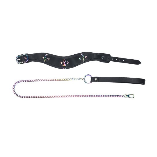 VENICE COLLECTION - COLLAR WITH LEASH - BLACK