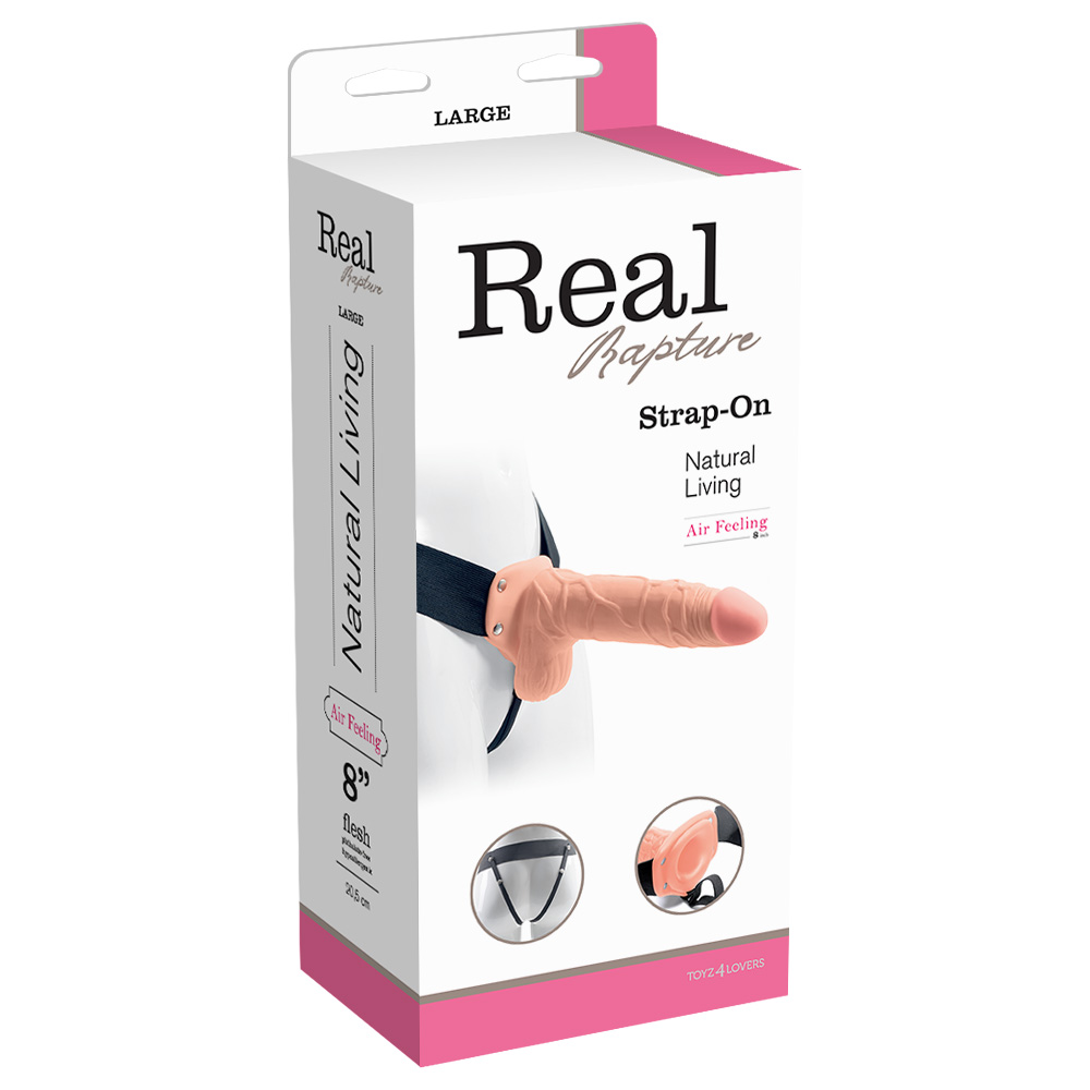 REAL RAPTURE AIR FEELING 8&quot; HOLLOW STRAP-ON WITH SCROTUM WHITE