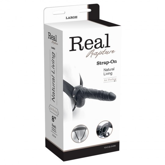 REAL RAPTURE AIR FEELING 8&quot; HOLLOW STRAP-ON WITH SCROTUM BLACK