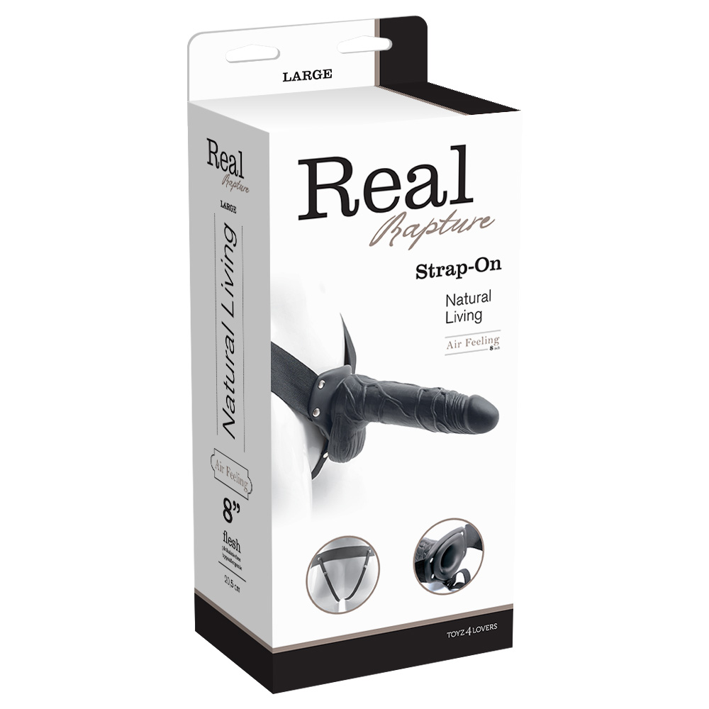 STRAP-ON HUECO CON TESTICULOS REAL RAPTURE AIR FEELING 8&quot; NEGRO