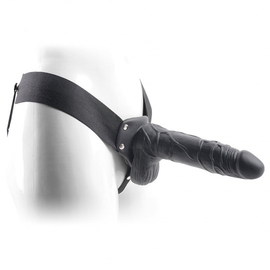 HOLLOW STRAP - ON CON TESTICOLI REALE RAPIMENTO ARIA SENSAZIONE 8 &quot; NERO