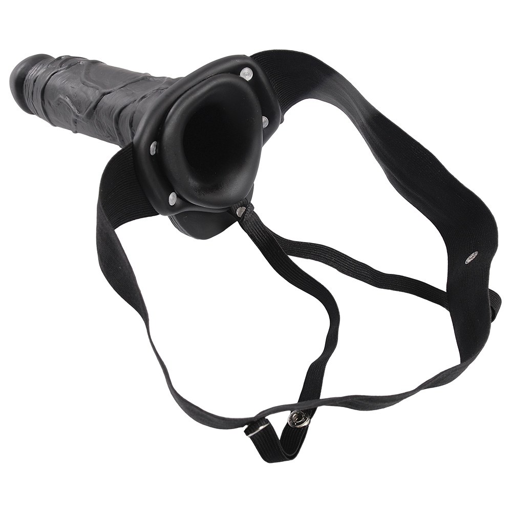 HOLLOW STRAP - ON CON TESTICOLI REALE RAPIMENTO ARIA SENSAZIONE 8 &quot; NERO