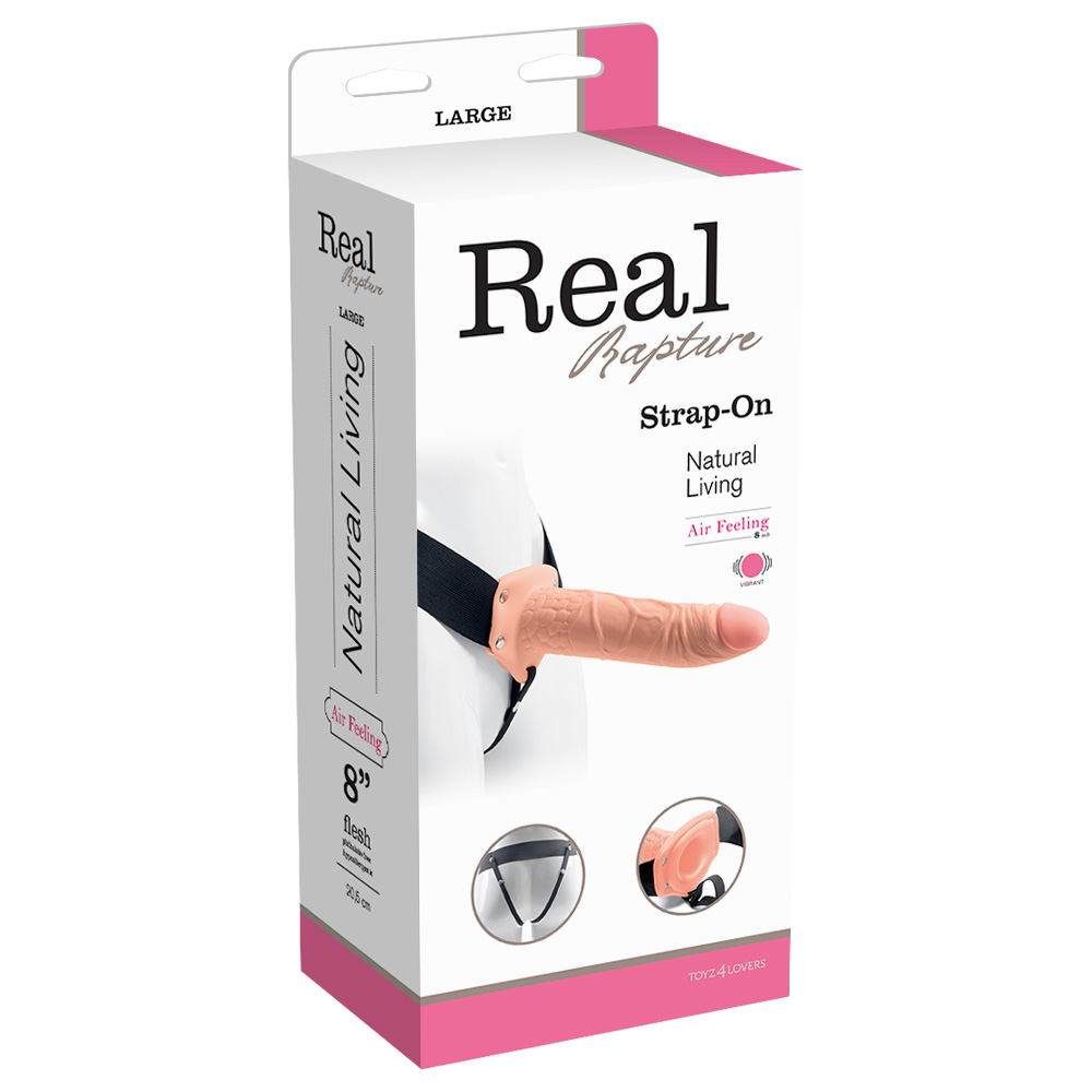 REAL RAPTURE AIR FEELING 8&quot; HOLLOW VIBRATING STRAP-ON WHITE