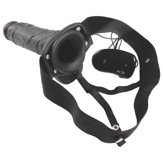 STRAP-ON HUECO CON VIBRACIÓN Y TESTICULOS REAL RAPTURE AIR FEELING 8&quot; NEGRO