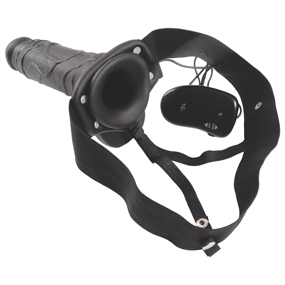 STRAP-ON HUECO CON VIBRACIÓN Y TESTICULOS REAL RAPTURE AIR FEELING 8&quot; NEGRO