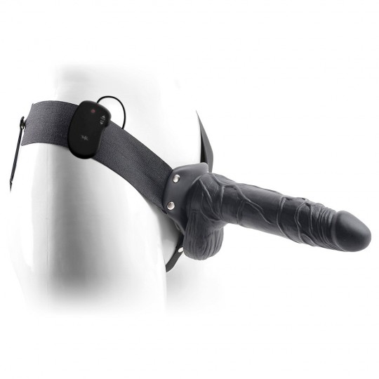 REAL RAPTURE AIR FEELING 8&quot; HOLLOW VIBRATING STRAP-ON WITH SCROTUM BLACK