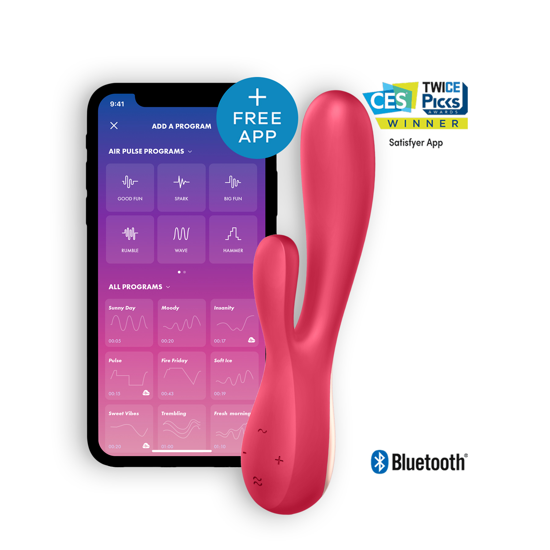 VIBRADOR MONO FLEX CON APP Y BLUETOOTH SATISFYER ROJO