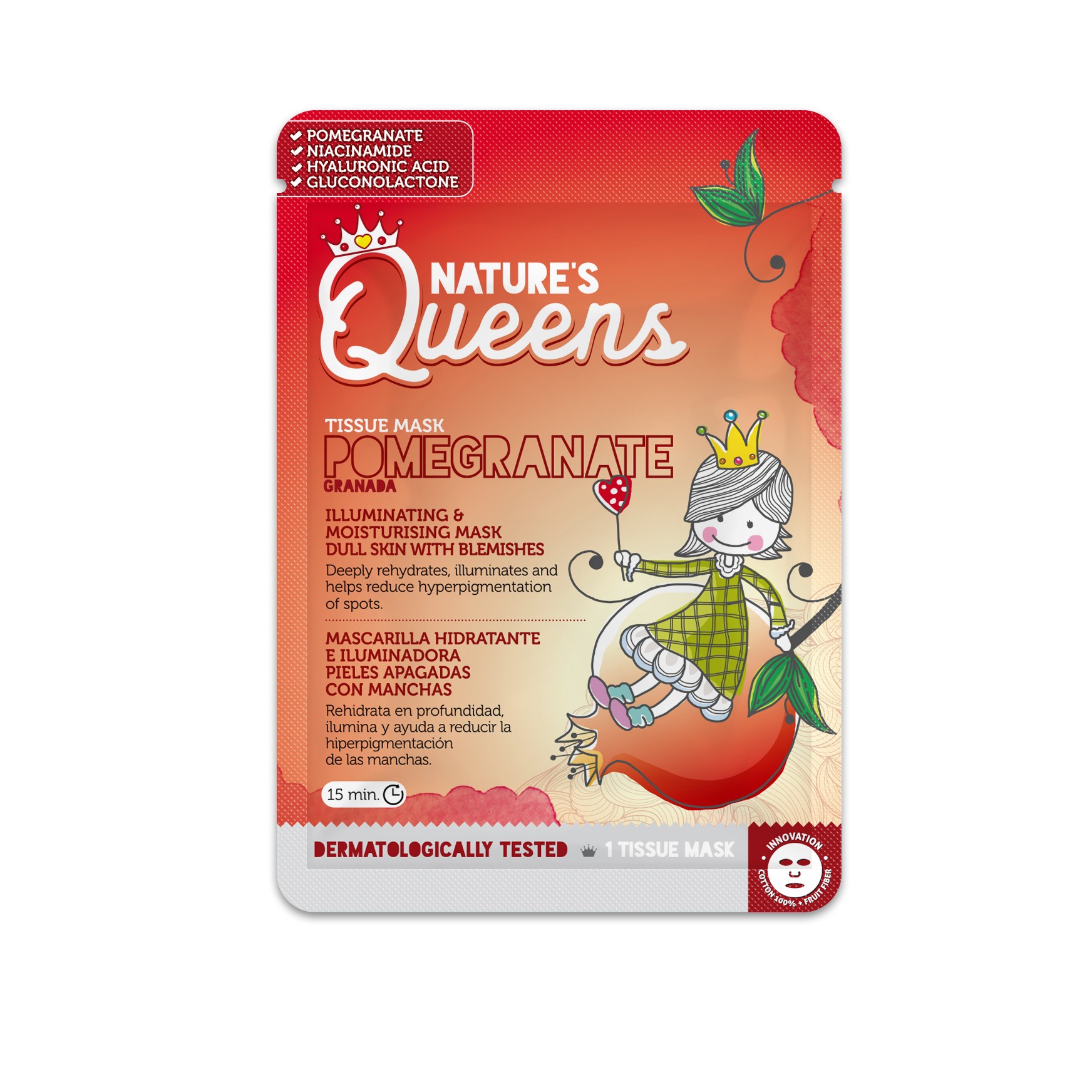 NATURE&#039;S QUEENS ILLUMINATING FACIAL TISSUE MASK POMEGRANATE 25ML