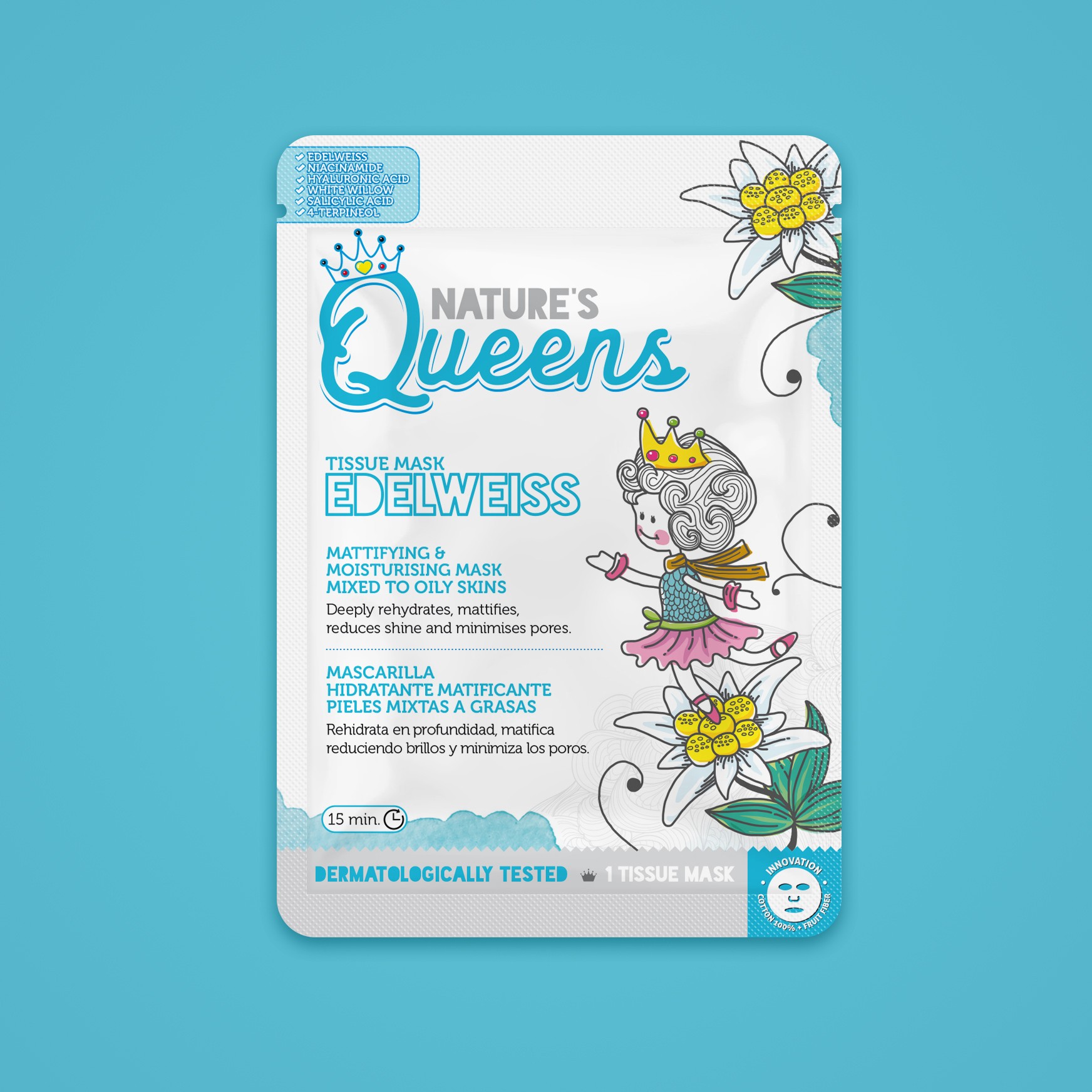 NATURE&#039;S QUEENS MATTIFYING FACIAL TISSUE MASK EDELWEISS 25ML