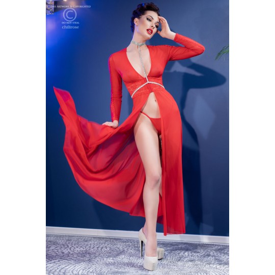 CR-4421 LONG GOWN AND THONG RED