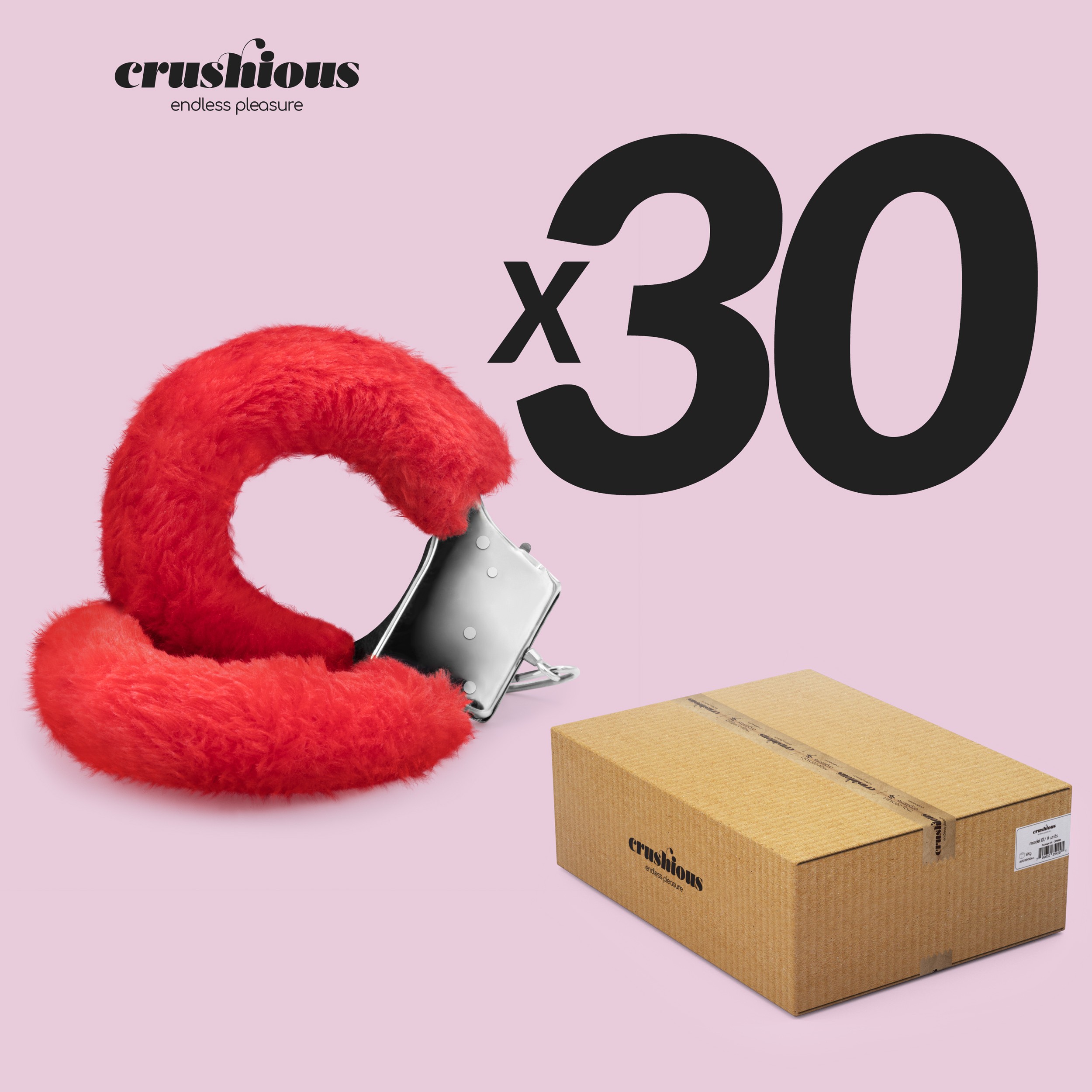 PACK DE 30 ESPOSAS DE FELPA LOVE CUFFS CRUSHIOUS ROJAS