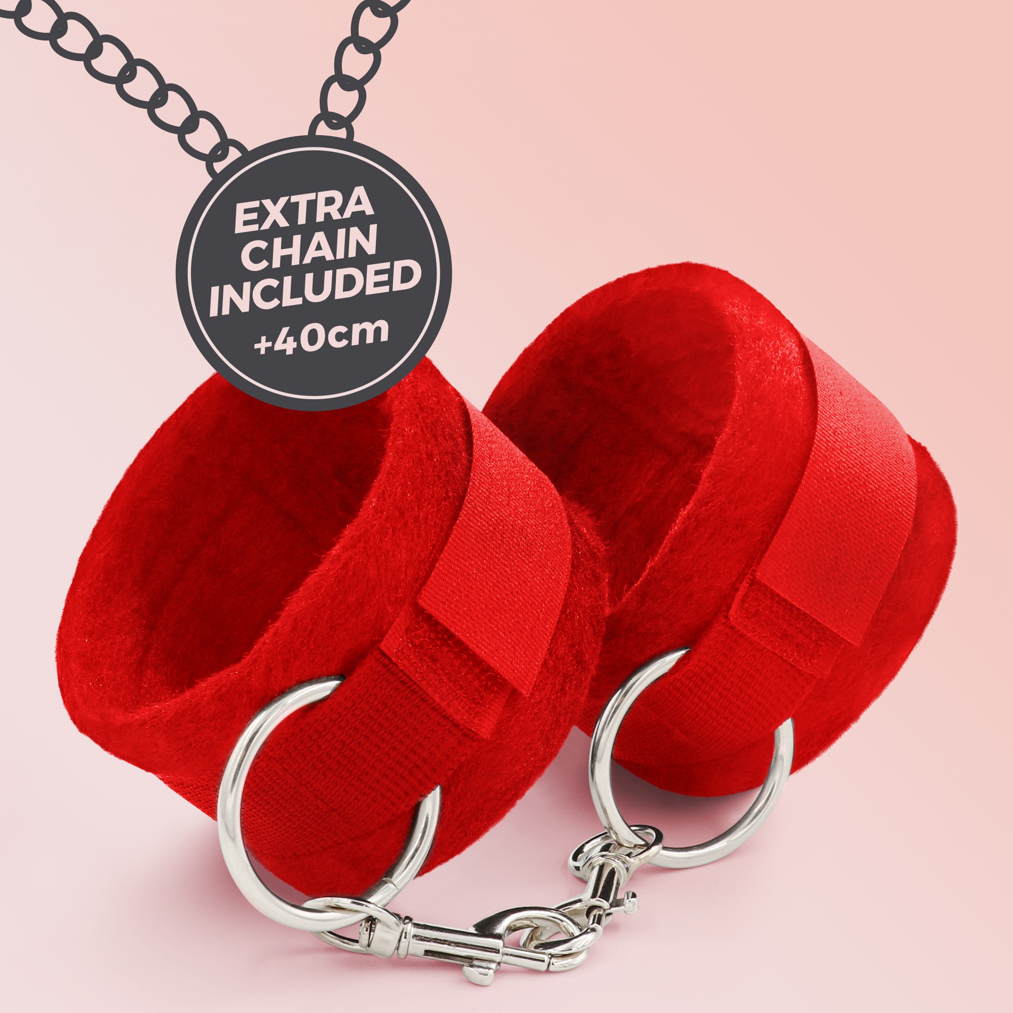 TOUGH LOVE VELCRO HANDCUFFS WITH EXTRA 40CM CHAIN CRUSHIOUS RED