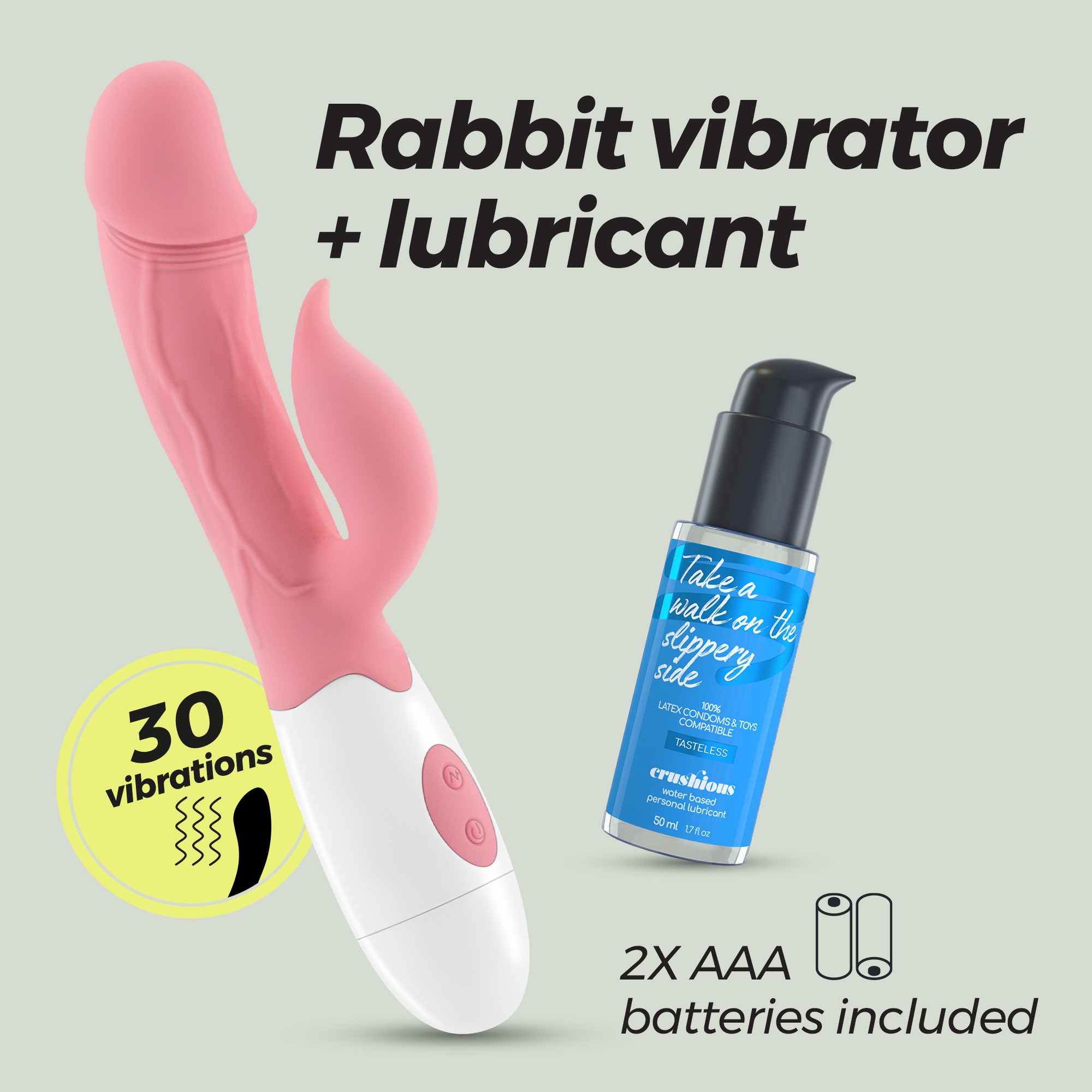 VIBRATORE CON STIMOLATORE CLITORIDEO MOCHI ROSA E LUBRIFICANTE A BASE D&#039;ACQUA INCLUSO CRUSHIOUS