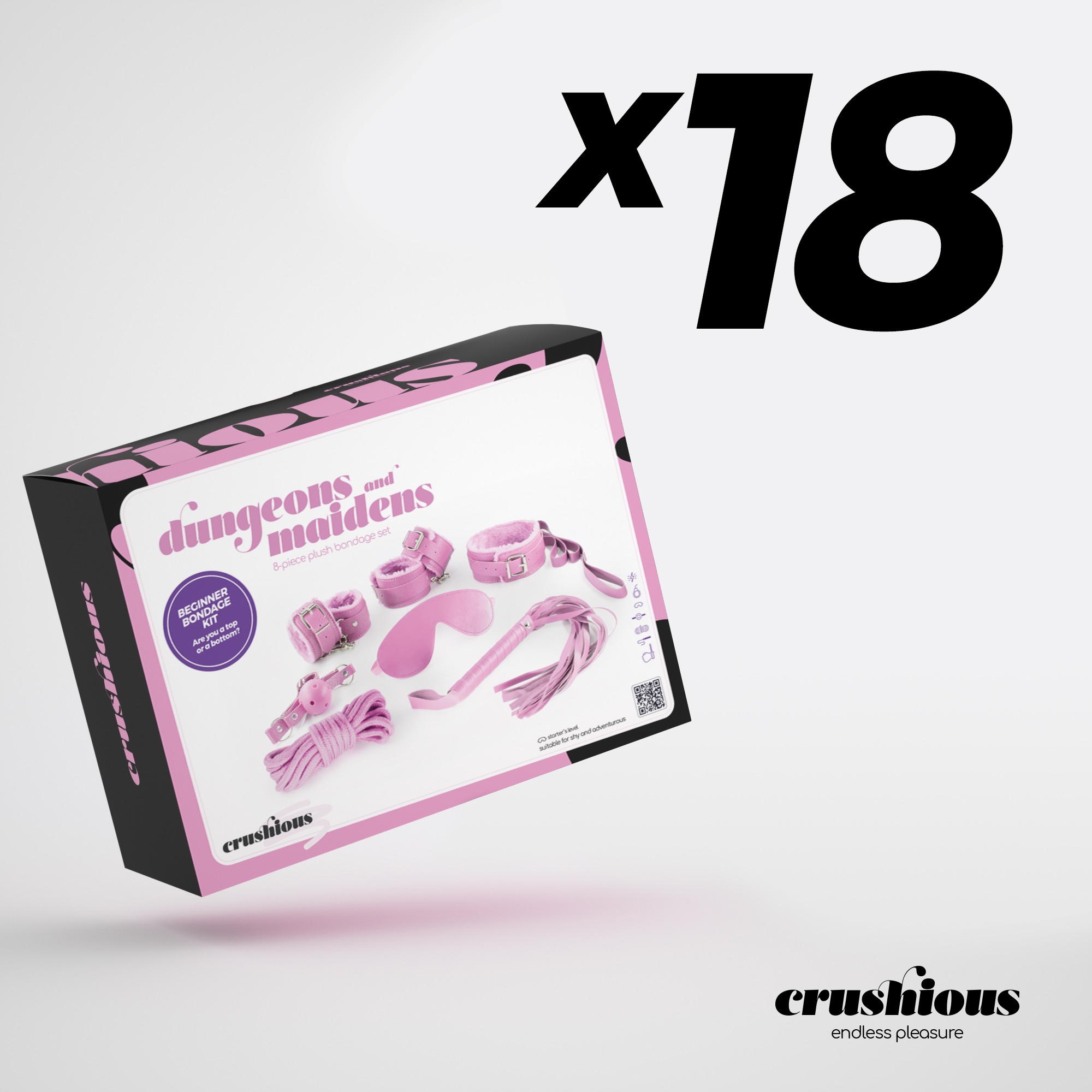 PACK OF 18 CRUSHIOUS DUNGEONS &amp; MAIDENS BDSM KIT PINK