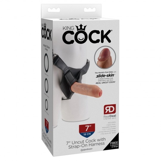 7&quot; UNCUT COCK WITH STRAP-ON HARNESS