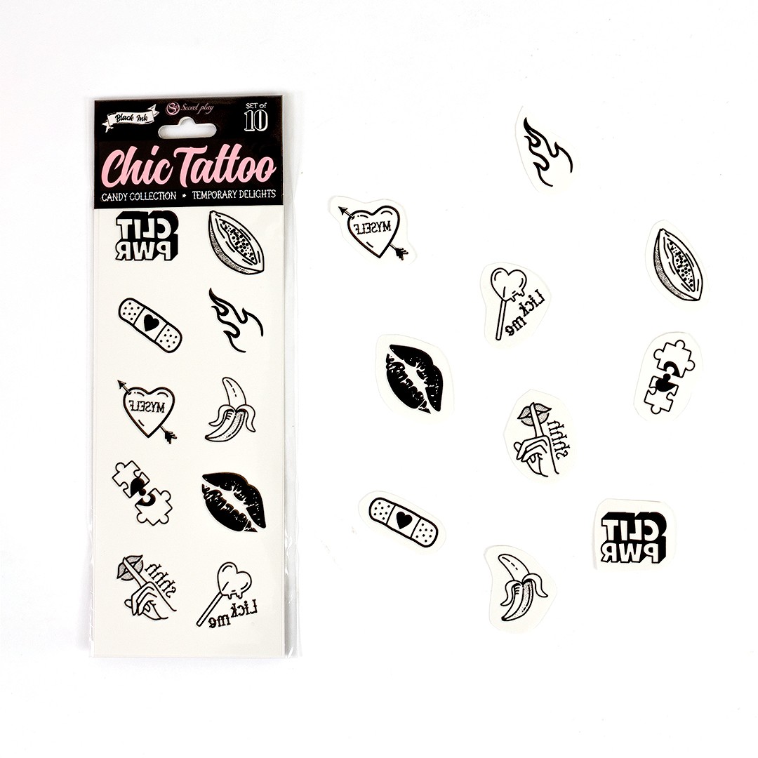 LOT DE 10 TATOUAGES TEMPORAIRES - CANDY COLLECTION CHIC TATTOO SECRET PLAY