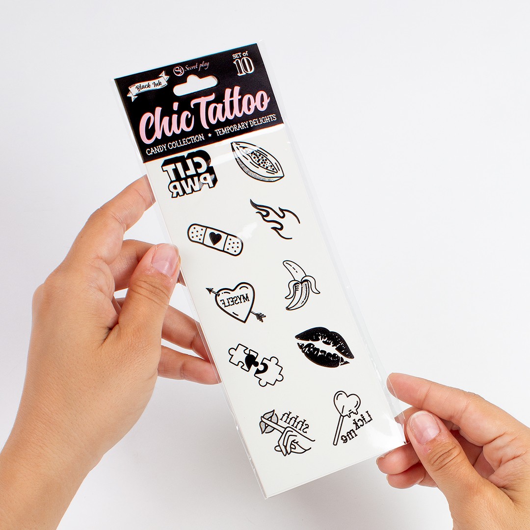 SECRET PLAY CHIC TATTOO SET OF 10 TEMPORARY TATTOOS - CANDY COLLECTION